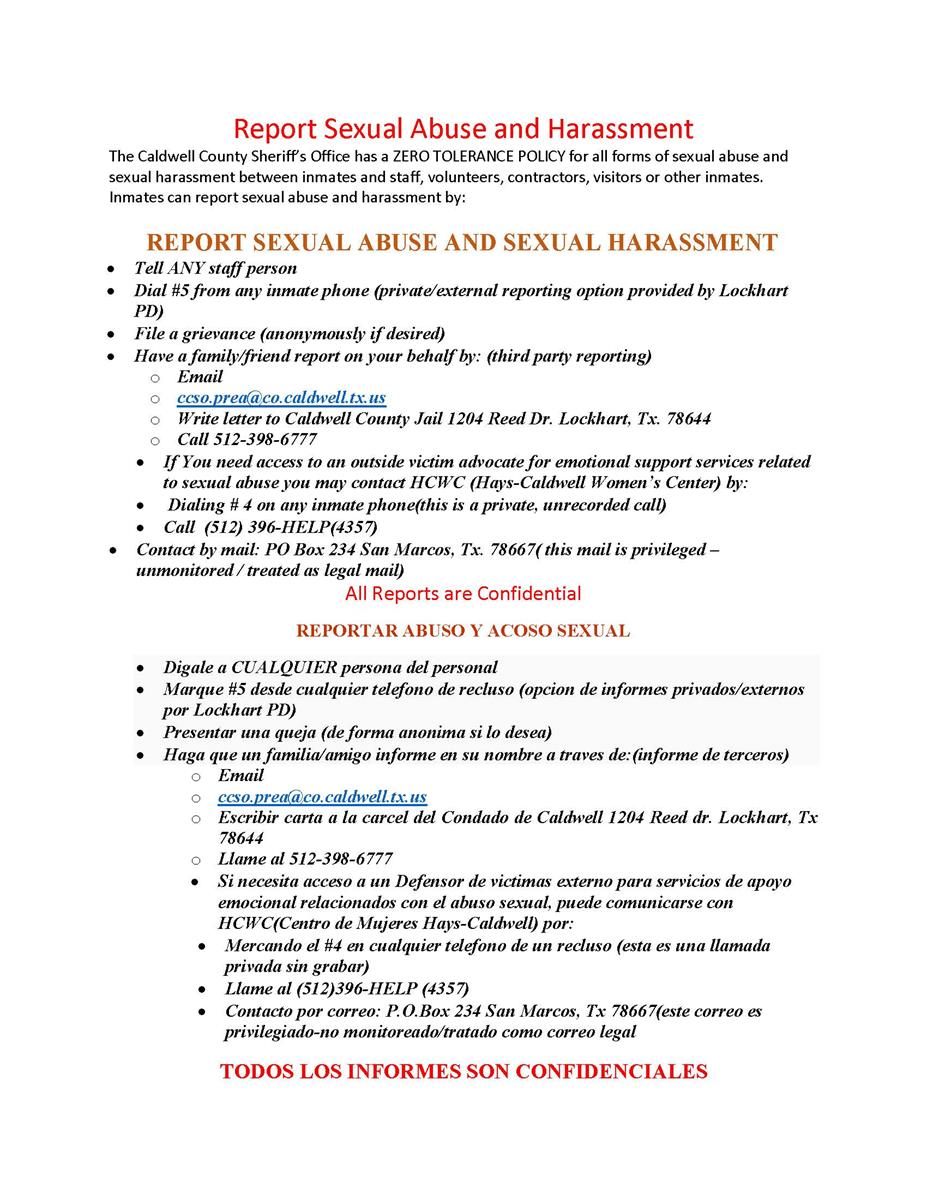 PREA — Report sexual abuse poster